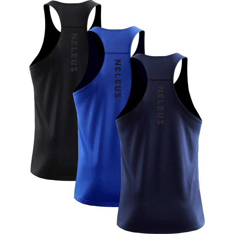 Neleus Mens 3 Pack Workout Running Tank Top Sleeveless Gym Athletic Shirts5080 Blackgreyred 2884